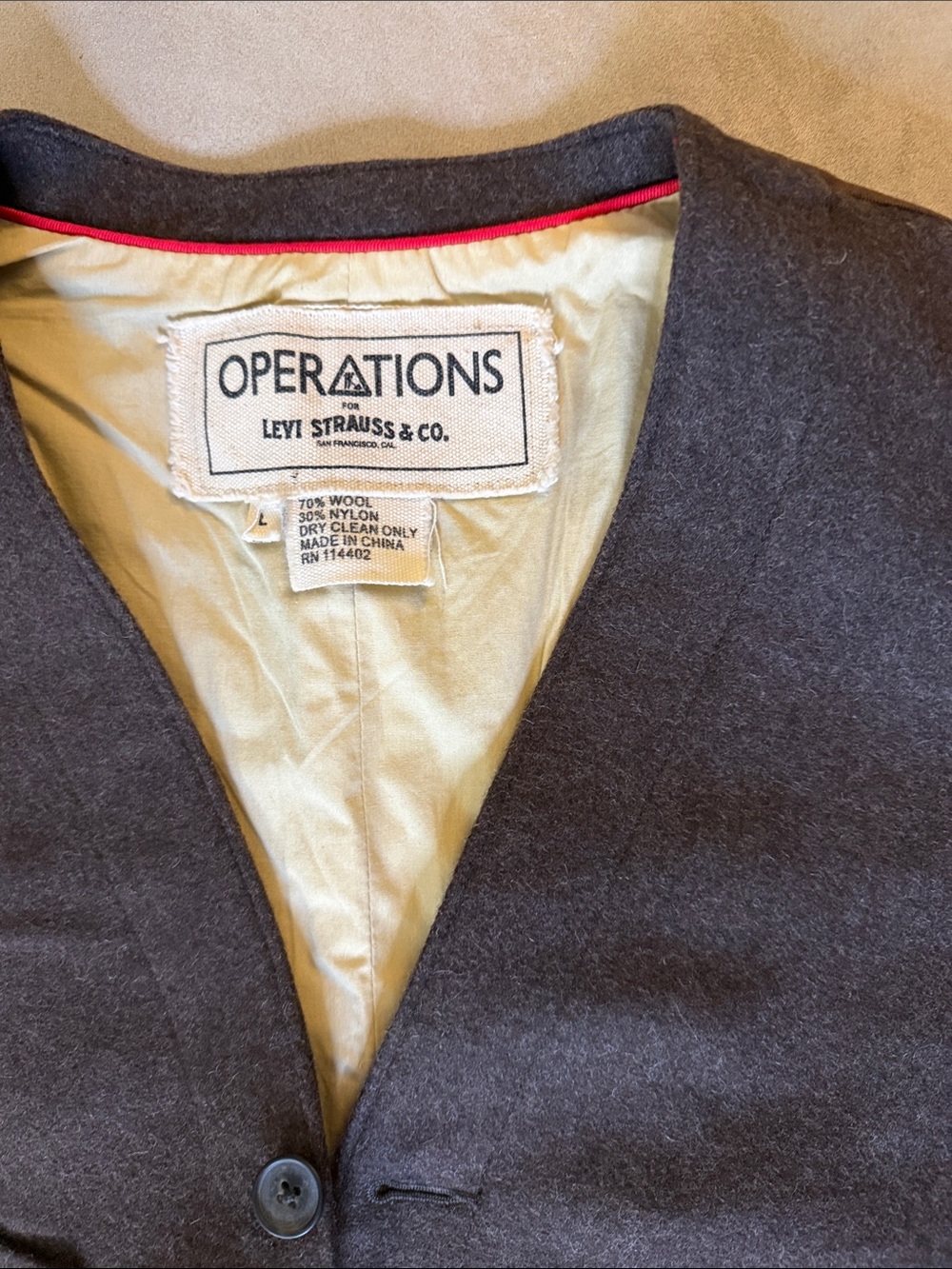 Levi's OPERATIONS Vintage Dark Brown Wool Vest with Cream Lining - Picture 2 of 4
